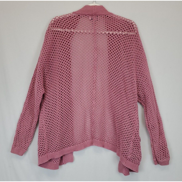 Arizona Jean Open Cardigan Fishnet Sweater Women L Pointelle Pink Pockets - Picture 5 of 11